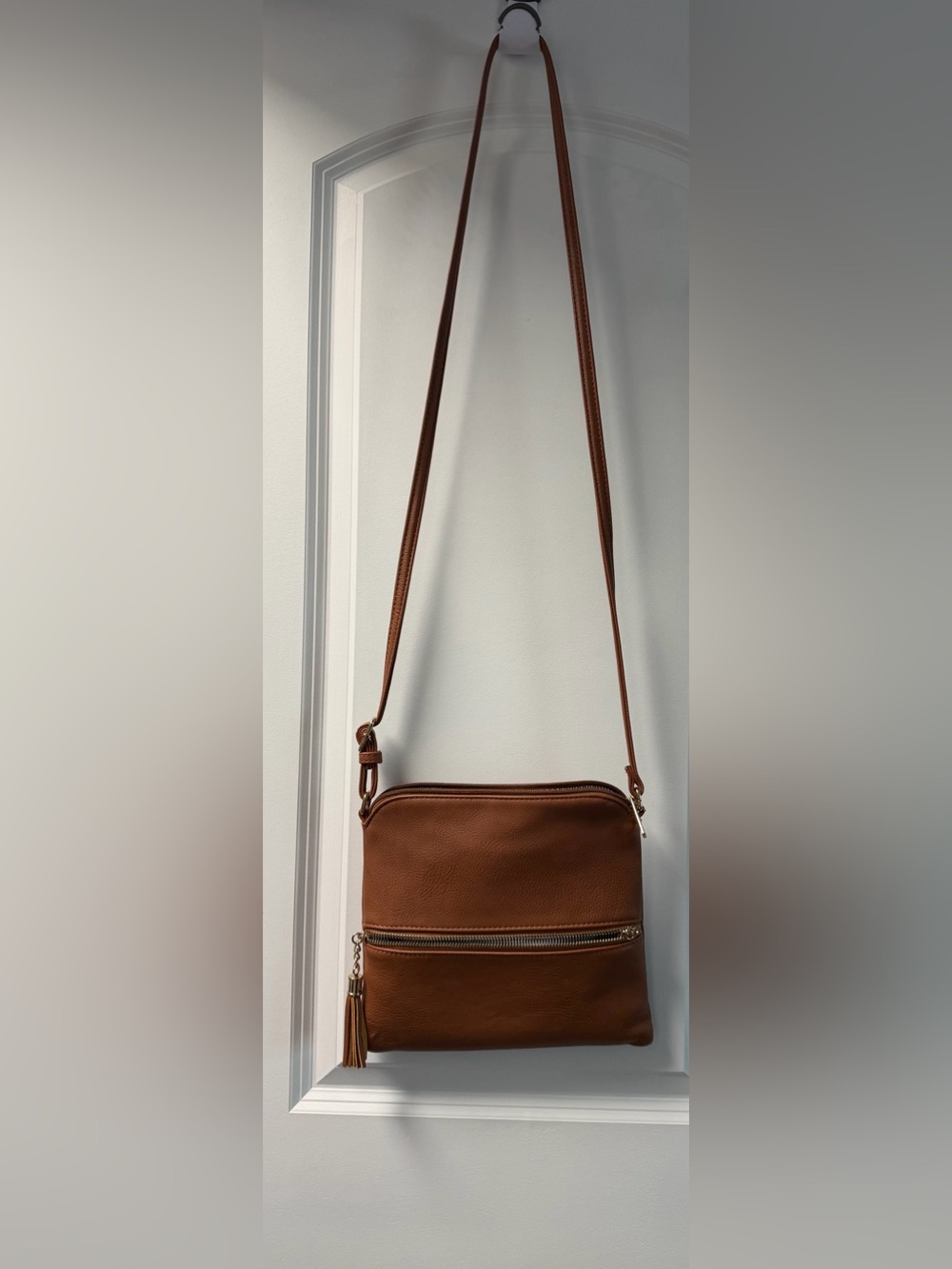 Classic Brown Leather Crossbody Bag - Brown